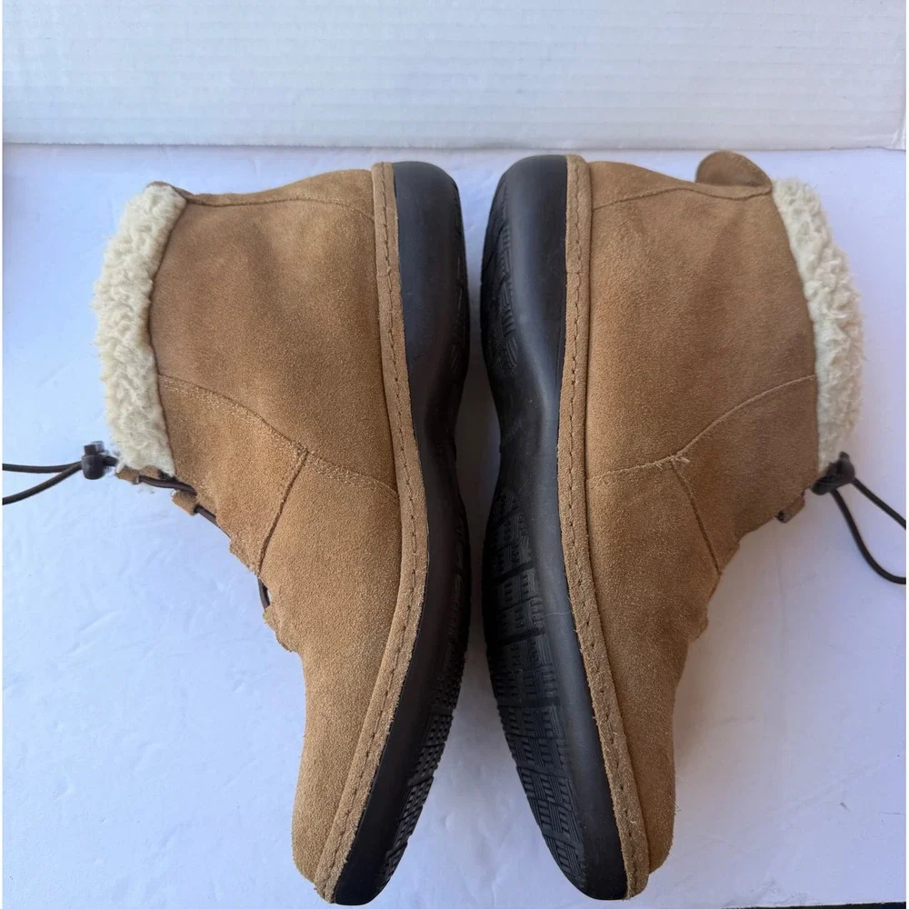 Lands End Women's Suede Ankle‎ Boots Tan Brown Sz 9B Sherpa Lining Stylish Warm